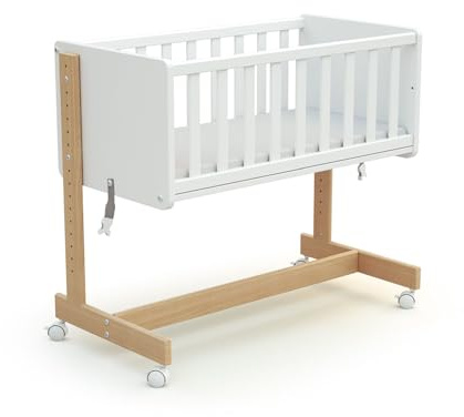 AT4 - Cuna colecho bebé evolutiva CONFORT madera - Blanco/Haya Barnizada - 40 x 80-88 x 45,50 x 79,50 cm