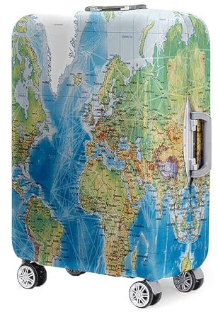 Mateju Kofferschutzhülle Elastisch Kofferhülle 19-32 Zoll, 3D-Weltdruck Gepäck Cover Reisekoffer Hülle Trolley Case Schutzhülle Luggage Cover Waschbare Staubdichte (grüner Kontinent,M)