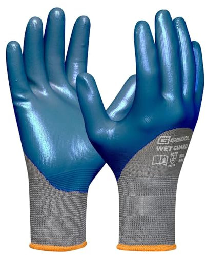 Gebol Wet Guard (1 Paar) - Arbeitshandschuhe aus Polyester mit Nitril-Beschichtung, Öl- & Wasserbeständig, Installations- & Montagearbeiten, Rutschfester Grip, für Damen & Herren, M (Gr. 8)