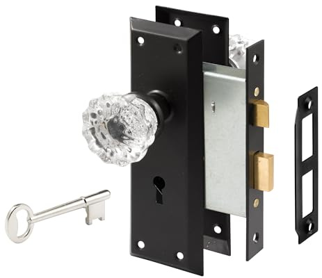 Prime-Line E 28338 Mortise Keyed Lock Set with Glass Knob – Perfect for Replacing Antique Lock Sets and More, Fits Doors with 2-3/8 In. Backset (Single Pack)