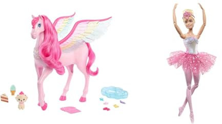 Barbie Ein Verborgener Zauber Pegasus & Dreamtopia Ballerina Puppe, Twinkle Lights Ballerina mit rosa Tutu und blonden Haaren