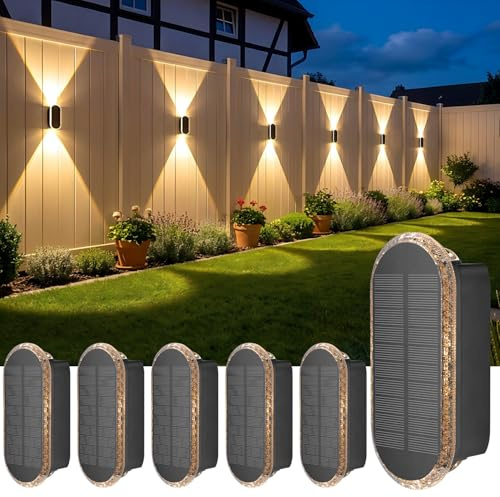 ELLASAY Aplique Solar Pared Exterior,Lámparas Solares Arriba y Abajo IP65 Impermeable,3 Colores Brillantes Luces Solares Exterior Jardín Inalámbricas Para Patio Cubierta Valla 6 Pack
