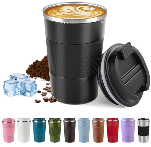 SPLMIFA Vacuum-Insulated Stainless Steel Travel Coffee Mug, Leak-Proof Reusable Coffee Cup with Lid - Keep Hot & Cold Drinks for Hours, Durable Insulated Tumbler for Men & Women(3rd-Black, 12OZ)