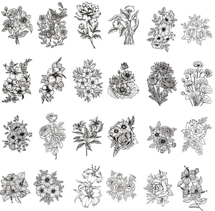 BAMTTOO 24 Sheets Temporary Tattoos Stickers Long Lasting Flower Temporary Fake Tattoos For Men Women Arm Neck Fake Body Arm Chest Shoulder Tattoos