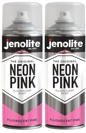 JENOLITE Fluorescent Spray Paint | NEON PINK | 2x400ml | Premium High Visibility Neon Spray Paint | Multi Surface High Viz Paint | Ideal for Hobbies, Graffiti-Art, Crafting & Safety Marking