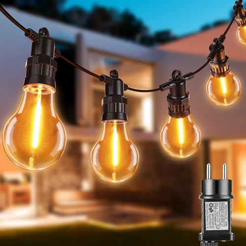 Joomer LED Lichterkette Außen Strom Outdoor 28.5M 30 Glühbirnen Lichterkette Aussen Wetterfest 8 Modi Warmweiß Outdoor Lichterkette mit Stecker Anschließbar für Garten Party Hochzeit Pavilion Balkon