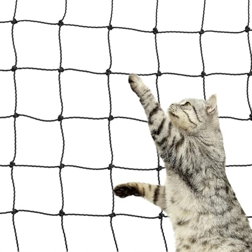 QWORK® Red para Gatos Reforzada con Alambre, Incluye Juego de fijación, 2x3m, Negra para Balcones, Puertas Exteriores y Ventanas