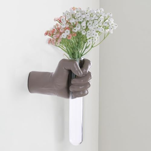 XYQXYQ Väggskulpturer, handvaser heminredning, väggmonterad konstskulptur, unik väggkonststaty, funky blomvas dekorationer, modern eklektisk hängande dekor, glasprovrör vas (beige)