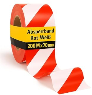 notlok Safety Work – Absperrband Rot Weiß [ 200 M x 70 mm ] aus LDPE | Robustes, wetterfestes Flatterband für BAU & Event | Trassenwarnband mit hoher Sichtbarkeit | reißfest & UV-beständig