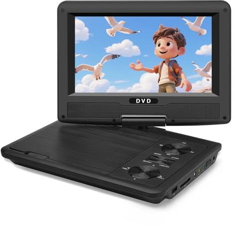 11.5 Portable DVD Player for Kids & Car Travel–9 inch Swivel IPS Screen,3-Hour Battery,CD/DVD/USB/SD Support,Region Free/Headrest Mount & Remote (Black)