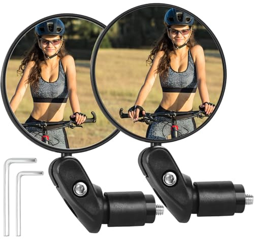 YUNYU Espejo de bicicleta (paquete de 2) – 7 cm de diámetro, 14 cm de longitud con rotación de 360°, soporte de manillar resistente y universal para mayor seguridad en bicicletas de ciudad, bicicletas