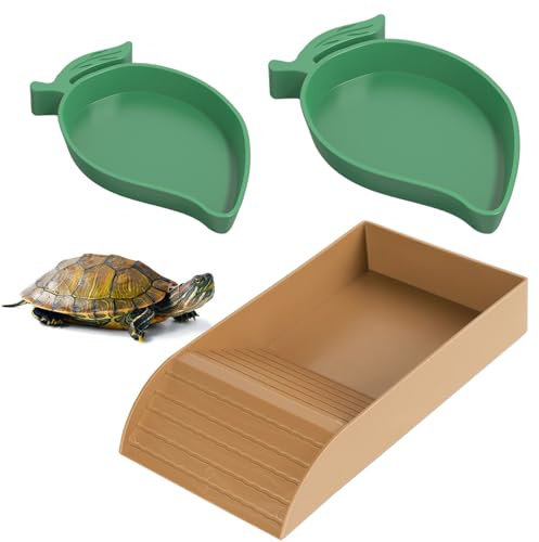 RFYTDCF Tortoise Water Dish, Reptile Food Water Bowl Tortoise Water Bowl Dispenser with Ramp Turtle Feeding Tray for Corn Snakes Lizards Crawling Pets