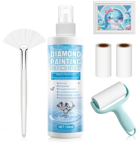Diamond Art Sealer Spray, Diamond Art Glue, Diamond Painting Sealer, Includes Brush and Lint Roller, Diamond Painting Accessories, Strong Seal, Durable and Firm, Transparent and Traceless, 150ml