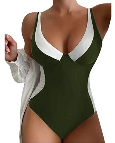 Traje de baño para mujer, traje de baño push up, sexy con cuello en V, traje de baño de una pieza, forma curva, monokinis, traje de baño adelgazante, soporte de pecho sin espalda, Jn, XXL