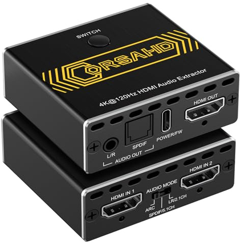 8K@60Hz 4K@120Hz HDMI2.1 Audio Extractor 2 in 1 Out Switch,48 Gbps,HDCP 2.3, SPDIF 5.1Ch,L/R 2.1Ch,Supports,ARC TV Apps,VRR,ALLM,HDCP Bypass,HDR,Dolby Vision Atmos,Soundbar,Graphics Card