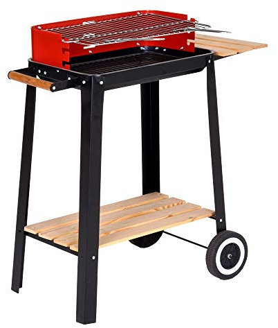 Barbecue A CARBONELLA con GRIGLIA in Acciaio E Legno con 2 Ruote 89x48x83 cm