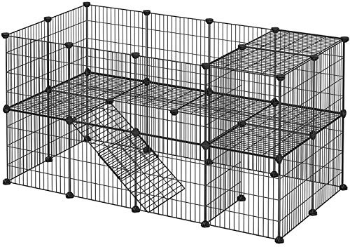SONGMICS Recinto per Animali a 2 Piani, Recinzione Fai da Te in Rete Metallica per Animali di Piccola Taglia, Criceti, Conigli, per Uso Interno, 143 x 73 x 71 cm, Nero LPI02H