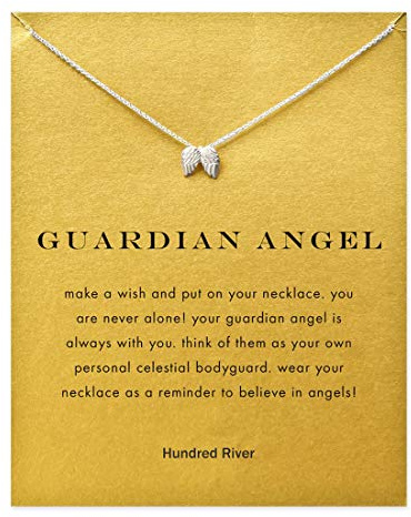 Hundred River Angle Wing Necklace Angle Wing Pendant Chain Necklace with Message Card Gift Card (angle wings s)