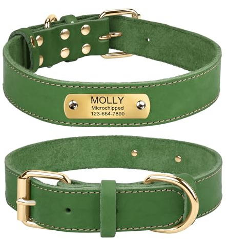 TagME Hundehalsband Personalisiert aus Leder mit Eingraviertem Hundename und Telefonnummer, Hundehalsband aus Echtem Leder für Große Hunde