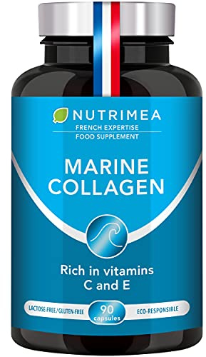 Laboratoires Nutrimea - Marine Collagen Capsules - with Vitamins A - C & E | 90 Vegan capsules (900mg) - Hydrolysed marine collagen type 1 & 2 from fish - GMO Free - Gluten free - Lactose free