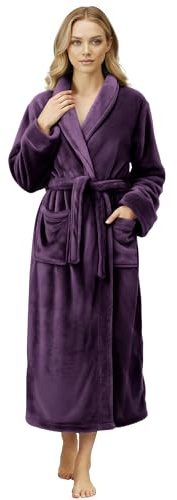 NY Threads Premium Womens Robe, Plush Fleece Long Bath Robe for Women, Fluffy Soft Women's Bathrobe, Large, Plum