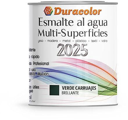 Esmalte al Agua Multi Superficie - Color Verde Carruajes - 250ml - Acabado Brillante - Sin Olor - Resistente a Golpes, Roces y Manchas - Antioxidante - Rápido Secado - Duracolor