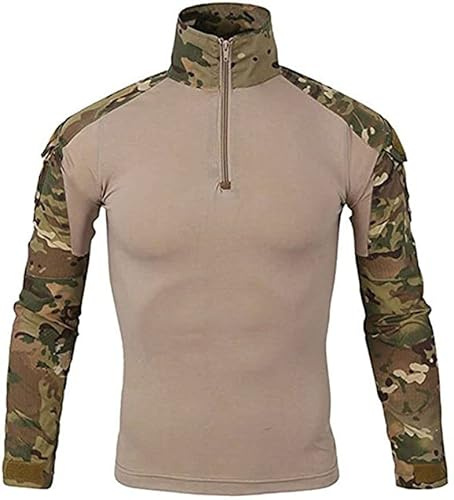 Czen Camisas Militares tácticas para Hombres Camisa de Manga Larga de Camuflaje Camisa de Manga Larga con Cremallera 1/4 Camisa de Senderismo del ejército al Aire Libre (cpmc, 3XL)