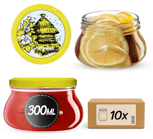 KADAX Små konserveringsburkar 300 ml, miniatyrburkar för honung och kryddor, syltburkar med lock, lufttäta glas som present (bipinne 10 stycken)