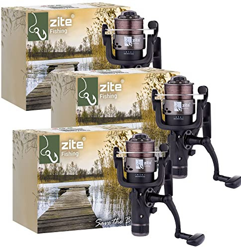 Zite Fishing Freerunner Reel Set - 3 STK Freilaufrollen bespult mit brauner Monofilschnur 0,30mm - Ideale Angelrolle für Karpfen Zander Aalangeln
