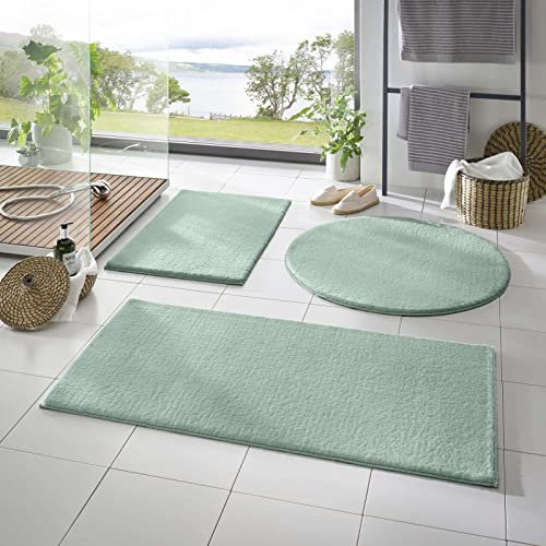 Taracarpet Badematte Fiona rutschfest waschbar Badezimmerteppich sehr weich und als Set kombinierbar Uni Mint 050x080 cm