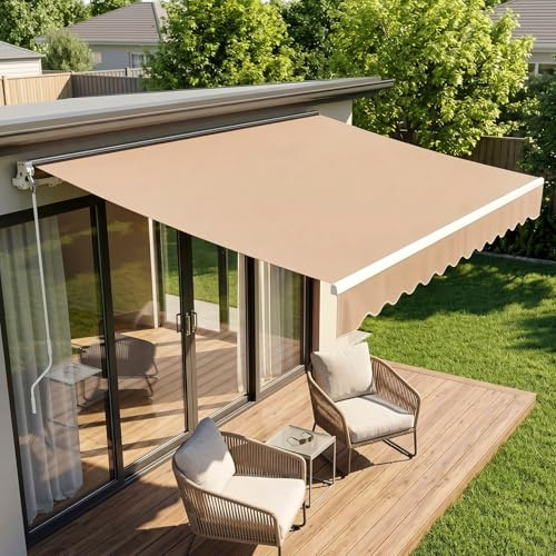 Auvent Manuel pour Bras articulés, 250 x 200 cm, Store articulé, avec Support Mural, manivelle, imperméable, Aluminium/Polyester, pour extérieur, terrasse, Balcon,Kaki