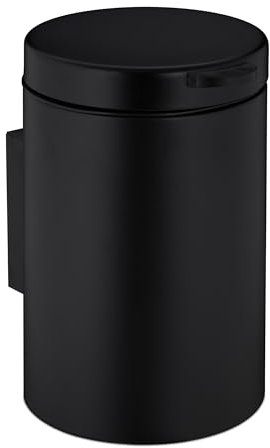 Relaxdays Cestino da Bagno da Muro, Pattumiera 5 Litri, Chiusura Automatica Secchio Interno Estraibile, in Metallo, Nero, Ferro, 27 x 20,5 x 27 cm