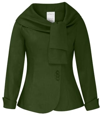 CHIC STAR Blazer da donna in lino con colletto ritratto, Verde, 1X
