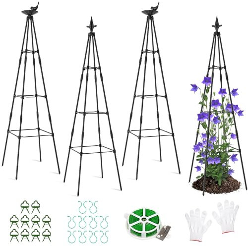 SUNYRISY Upgrade Rankhilfe Garten Obelisk 4er Set, Rankgitter für Kletterpflanzen wie Blumen, Tomaten, Rosen usw, Höhe 120cm Beschichtetes Metall Gartendekoration