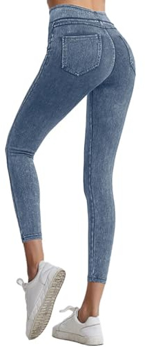 Onsoyours Jeggings da Donna Jeans Leggins a Vita Alta Stretchy Treggings Yoga Pantaloni Casual Slim Pantaloni Jeggings Elasticizzati Attillati in Denim A Azzurro XS