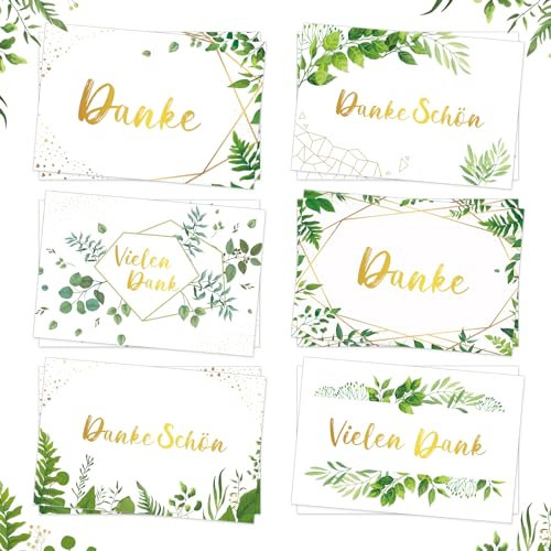 MONCAP 24 Stück Dankeskarten Danke Karten Eukalyptus Dankeschön Karten Grün Blätter Vielen Dank Grußkarten Danksagungskarten für Taufe Konfirmation Kommunion Hochzeit