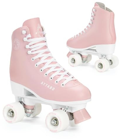 ATTABO Damen Rollschuhe Serena Größe 36 EU Größenverstellbar ABEC-3 Aluminium Skate Leder Obermaterial Zehenschutz Sicheres Bremsen Präzisionspassung 82A Räder