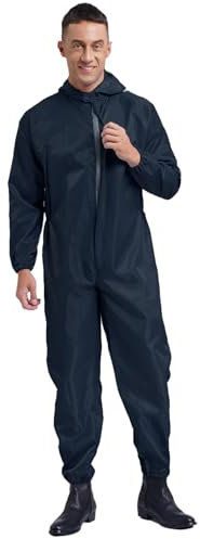inlzdz Combinaison de Travail Homme Femme Bodysuit de Travail à Capuche Bodystocking Protection Combi Pantalon Resserré aux Chevilles M-4XL A Bleu Marine M