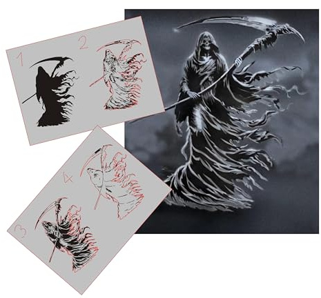 AS-392 Grim Reaper, Step by Step Stencil for Acrylic, Airbrush, Spray, Varnish and Wall Paint Size S