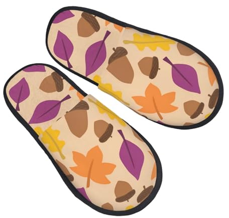 Acorn - Zapatillas de otoño con hojas de otoño para hombre y mujer, cálidas, mullidas y cálidas, para el hogar, el dormitorio, zapatillas esponjosas para invierno, zapatos