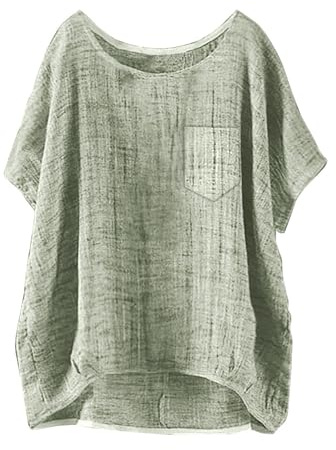 Angxiwan Lightning Deals of The Day Linen Tops for Women UK Plus Size Short Sleeve T-Shirts with Pocket Lightweight Summer Blouse Casual Loose Fit Crewneck Tunic Deal of The Day Today.