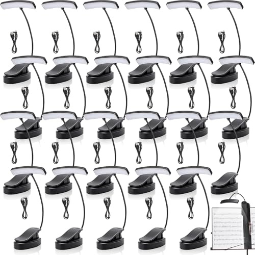 Wovnet 24 Pcs Music Stand Light Clip on 10 LED Reading Light USB and AAA Battery Operated LED Book Lamp for Piano, Book Reading, Craft Work (Includes USB Charging Cable, No Battery)