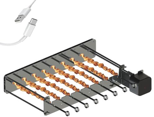Parrilla Barbacoa Giratoria, Brocheta Giratoria Eléctrica con 10 Brochetas Inoxidable, 360° Parrilla Giratoria Automática con Motor y USB, 2 Métodos de Carga,Shish Kabob Set para Fiestas Al Aire Libre