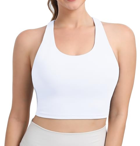 Hioffer Mid Impact Cross Back Sports Bras for Women Shock Absorber Support Padded Tank Top Bra Yoga Gym