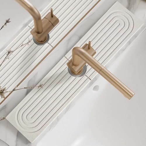 BDYLYS Stone Drying Mat for Kitchen | Ultra-Absorbent Diatomite Sink Mat | Premium Stone Splash Guard for Kitchen & Bathroom Faucets | Quick-Dry Countertop Protector (white, 40 * 10cm)