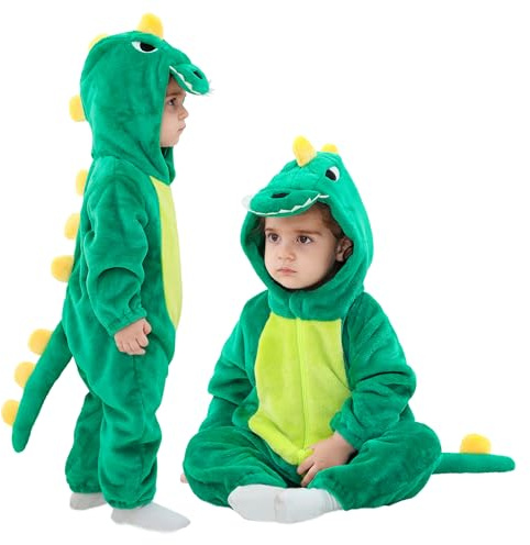 LOLANTA Unisex Baby Dinosaurie Dargon Kostym, Romper med huva och djurutklädnad för småbarn