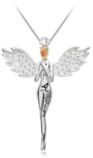 MGJ™ Crystal Guardian Angel Pendant Necklace for Women | Presented in a White Gift Box & Bag for Elegant Gifting | Hypoallergenic Jewellery Chritmas Gift (Silver)