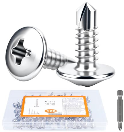 120 PzViti Autofilettanti a Testa Cilindrica in Metallo, M4,2x13 mm Viti per Lamiera, Set di Viti in Acciaio Inox per lavorazione dei metalli, legno, plastica