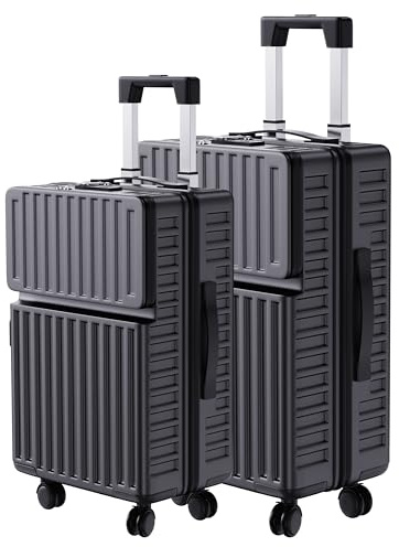 Yolasoly Set de 2 Valises de Voyage,Valise Grande Taille & Cabine (59/69cm),ABS avec roulettes 4 Pivotantes 360°,Serrure TSA,Barre d'accouplement Réglable(Noir)