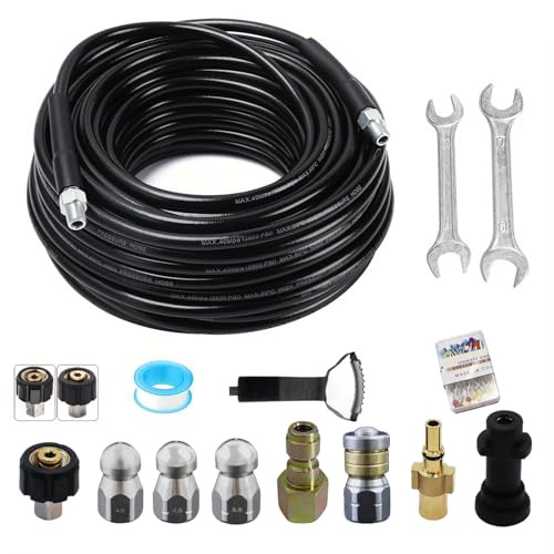 Neuytiky Furet Déboucheur Canalisation Kärcher 10M – adapté à K2-K7 & Bosch, 5800PSI Haute Pression, Kit Pro avec 4 Buses Kärcher & Adaptateurs pour Égouts, Gouttières, Canalisations